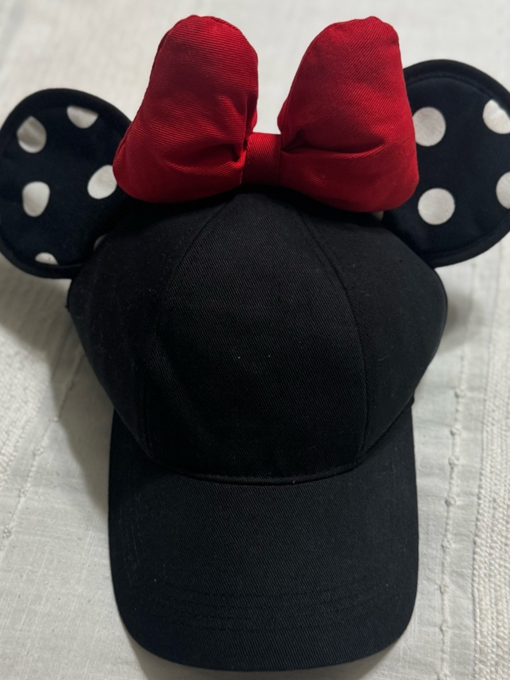 Disney Black Minnie-Style Cap with Red Bow with polka-dot ears